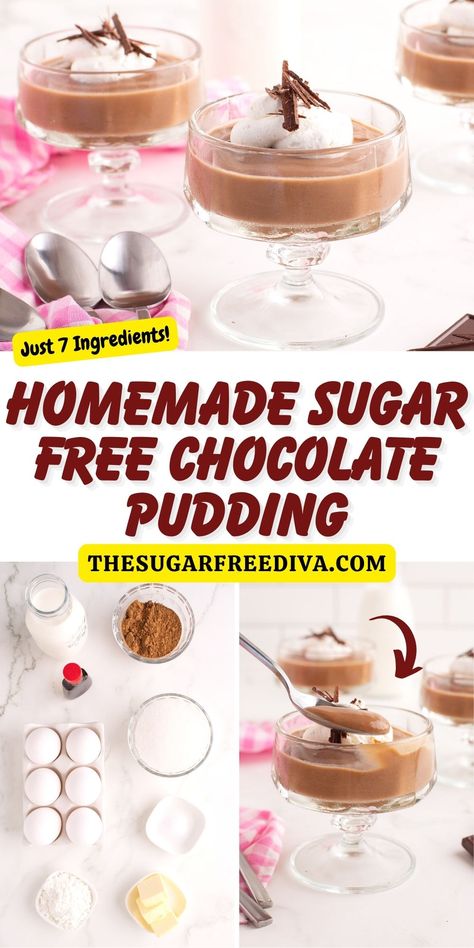 **Homemade Sugar Free Chocolate Pudding, a simple, delicious and easy recipe made from scratch in about 20 minutes, with no added sugar. Read more at: https://thesugarfreediva.com/homemade-sugar-free-chocolate-pudding/ #sugarfree #noaddedsugar #sugarfreedessert #diabeticdessert #dessertrecipe #pudding #chocolate Sugar Free Chocolate Pudding, Pudding Recipes Homemade, Sugar Free Desserts Easy, Chocolate Pudding Recipe, Sugar Free Lifestyle, Homemade Chocolate Pudding, Sugar Free Baking, Chocolate Pudding Recipes, Sugar Free Recipes Desserts