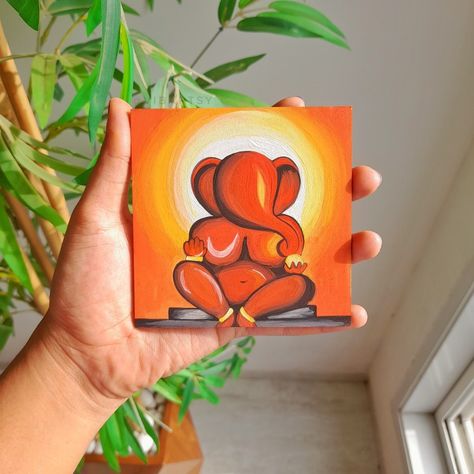 Ganesh Small Canvas Painting, Ganpati Mini Canvas Painting, Ganesh Ji Painting On Canvas Easy, Ganpati Bappa Acrylic Painting, Painting Ideas For Gifting, Ganpati Abstract Painting, Ganesh Painting Canvases, Small Canvas Painting Ideas Creative, Ganesh Ji Painting On Canvas