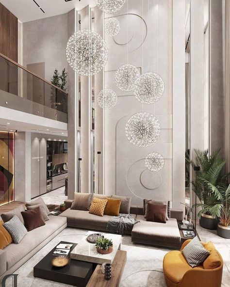 High Ceiling Living Room Modern, Double Height Living Room, High Ceiling Living Room, Drawing Room Interior, Double Height, Luxury Living Room Design, Hall Interior, Room Deco, Living Room Design Decor