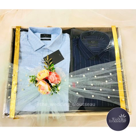 Shirts Packing Ideas, Groom Dala Decoration, Engagement Hampers For Groom, Shaadi Packing Ideas, Groom Clothes Packing Ideas, Groom Dress Packing Ideas Wedding, Wedding Trousseau Packing For Groom, Marriage Packing Ideas, Eidi For Groom Packing Ideas