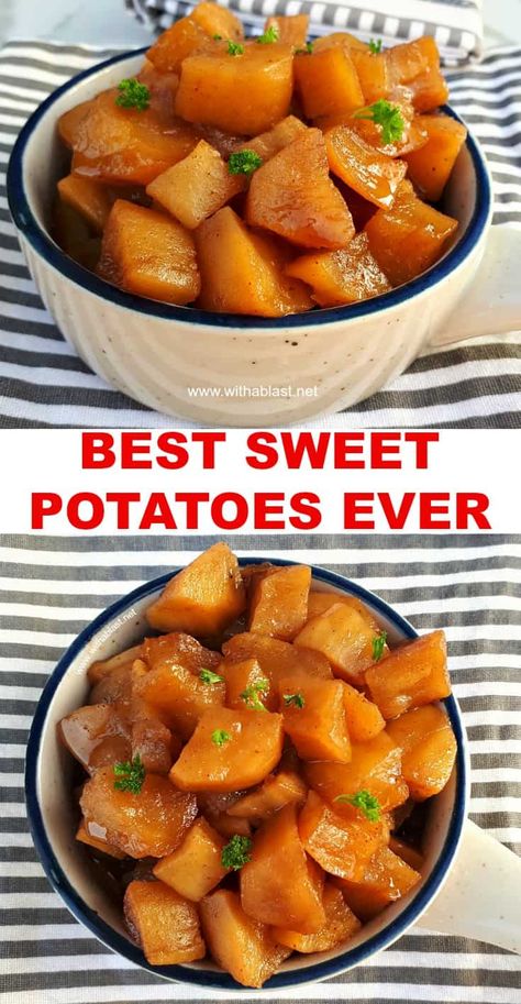 Best Sweet Potatoes Ever Best Sweet Potatoes, October Recipes, Sweet Potato Side Dish, Sweet Potato Sides, Boiling Sweet Potatoes, Candied Sweet Potatoes, Thanksgiving Meal, African Recipes, Potato Cakes