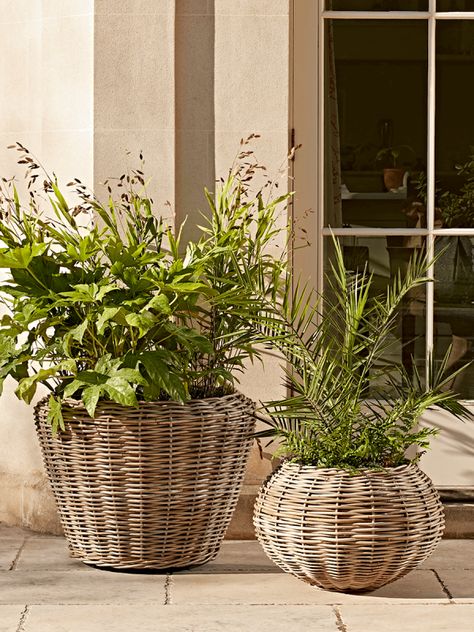 Plants In Baskets, Rattan Planters, Dining Table Design Modern, Farmhouse Style Furniture, Mad About The House, Wicker Planter, Country Wall Decor, Plants Are Friends, Outdoor Gifts