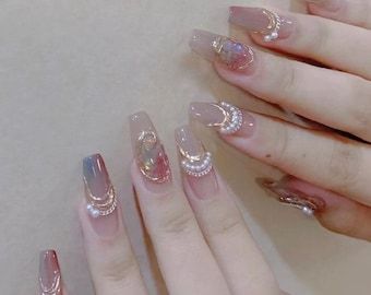 Nail Douyin, Nail Type, Long Lasting Nails, Ballerina Nails, Nail Length, Manicure Y Pedicure, Rhinestone Designs, Easy Nail Art, Artificial Nails