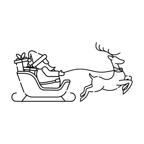 Santa with his sleigh and reindeer Royalty Free Vector Image Reindeer Drawing Silhouette, Reindeer Sleigh Drawing, Sleigh Santa Drawing, Santas Sleigh And Reindeer Drawing, Santa's Sleigh Illustration, Santa In Sleigh With Reindeer Drawing, Easy Sleigh Drawing, Santa In Sleigh Drawing, Christmas Background Drawing Ideas