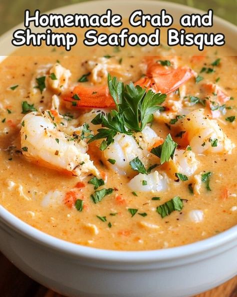 Shrimp Bisque Soup Recipes, Crab And Shrimp Bisque, Crab And Shrimp Seafood Bisque, Crab Chowder Recipes, Shrimp Bisque Recipe, Crab Bisque Recipe, Seafood Bisque Recipe, Crab Soup Recipes, Crab Chowder