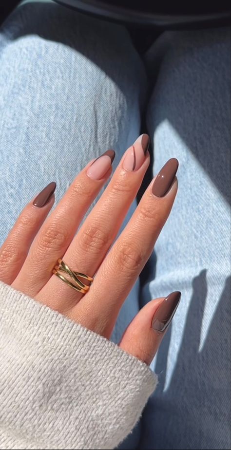 fall, autumn, nails, nail, nail inspo, inspo, fall inspo, fall nails, autumn nails, brown, brown nails, trendy, simple, almond, alond nails, trendy nails November Nails Colors, November Nail, November Nail Designs, Nails Fall Nails, Brown Nail, Brown Nails Design, Nails Brown, Simple Fall Nails, November Nails