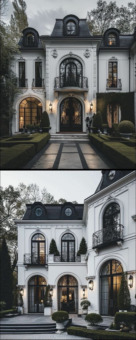 Black And White Mansion, French Mansion Interior, Modern French Mansion, Modern French Style Home, French Chateau House, French Chateau Exterior, Modern French House, Chateau Exterior, Modern French Chateau