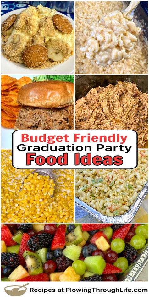 Fun Graduation Food Ideas, Graduation Party Ideas At A Restaurant, Cooking For 15 People, Food For 200 People Party, Inexpensive Graduation Party Food, Food For 60 People Party, Food For 20 People Parties, Birthday Party Food Ideas For Crowd, Pulled Pork Graduation Party