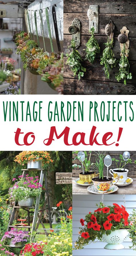 Vintage Garden DIY Projects Taman Vintage, Garden Diy Projects, Taman Diy, Rusty Garden, Flea Market Gardening, Garden Decor Diy, Vintage Gardening, Garden Junk, Meteor Garden 2018