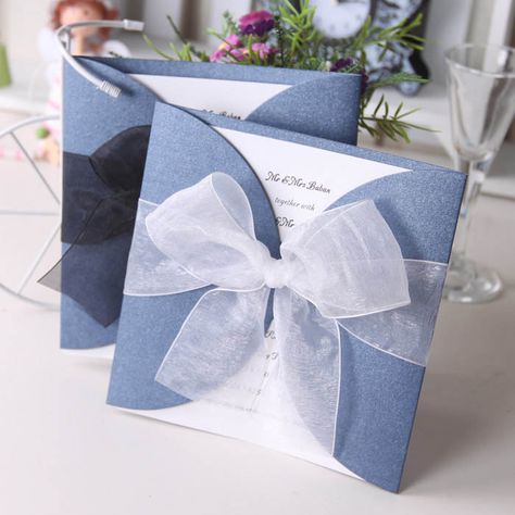 Handmade Invitation Cards, Homemade Wedding Invitations, Blue And White Wedding, Christmas Wedding Invitations, Design Invitation, Homemade Wedding, Handmade Invitations, Creative Wedding Invitations, Trendy Wedding Invitations