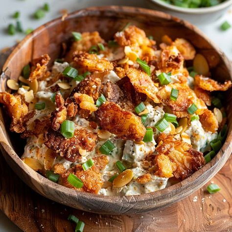 This crispy smashed potato salad is rich and chock-full of incredible texture. Make it for your next get-together, and it’ll be the talk of the night! Delicious Summer Recipes, Smashed Tater Tot Salad, Crispy Potato Salad Recipe, Tater Tot Potato Salad, Smash Potato Salad, Crunchy Potato Salad, Whole Potato Recipes, Crispy Smashed Potato Salad, Crispy Potato Salad