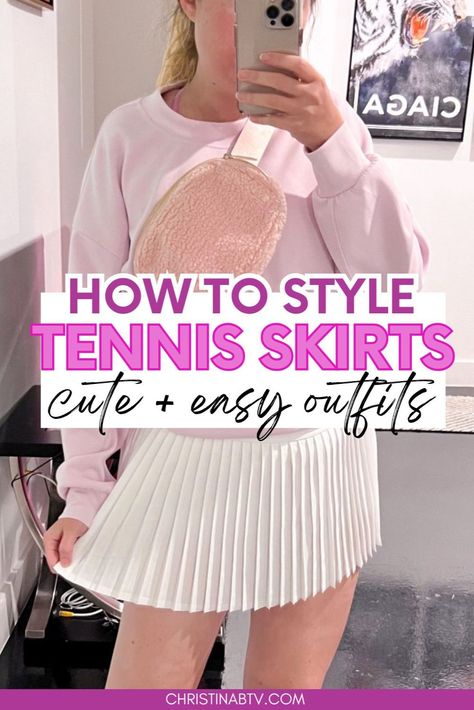 Wish you could learn how to style a tennis skirt like a cool girl? We go you covered with these tennis skirt outfits that are totally trendy and chic! How To Style Pleated Tennis Skirt, Athletic Pleated Skirt Outfit, Sweater With Tennis Skirt, Tennis Skirt Mom Outfit, Pleated Athletic Skirt Outfit, How To Wear Tennis Skirt, Athletic Skirt Outfit Ideas, How To Style Athletic Skirt, Tennis Skirt Outfit Summer Street Styles