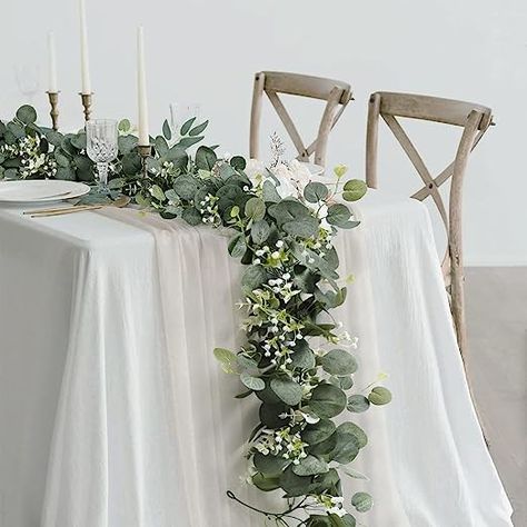 Our eucalyptus leaves garlands are made from high-quality silk leaves and plastic stems, so they are vivid, lush and natural looking. Leaves are lifelike with abundant textured. Stems are flexible and easy to shape. Not easy to fade and durable.

 4 packs 5.9FT/180CM long artificial greenery garlands with sliver dollar eucalyptus leaves, boxwood eucalyptus leaves, and baby breath gypsophila flowers. Gypsophila Garland, Leaf Table Decor, Artificial Eucalyptus Garland, Dollar Eucalyptus, Tafel Decor, Realistic Rose, Feuille Eucalyptus, Artificial Eucalyptus, Eucalyptus Garland