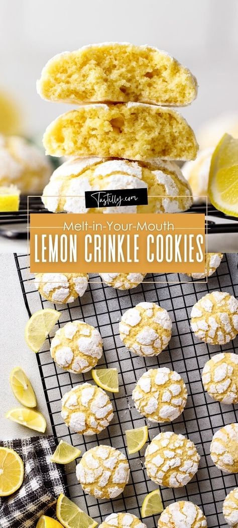 Melt-in-Your-Mouth Lemon Crinkle Cookies Ms Recipes, Christmas Cookie Recipes Holiday, Crinkle Cookies Recipe, Lemon Crinkle Cookies, Lemon Cookies Recipes, Cake Mug, Lemon Dessert Recipes, Christmas Cookies Easy, Lemon Flavor