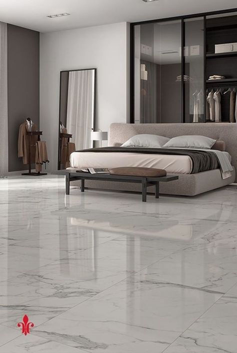 bedroom ideas with marble flooring White Tile Floor Bedroom, White Floor Bedroom Ideas, White Tile Bedroom Floor, Marble Flooring Bedroom, Floor Tiles Bedroom Ideas, Room Flooring Ideas Bedrooms, Bedroom Flooring Ideas Tile, Home Tiles Ideas Floors, Tile Floor Bedroom