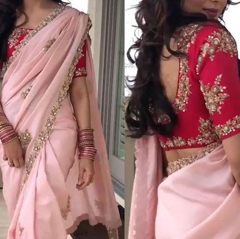 Pink Sari, Party Saree, Red Sari, Peach Saree, Sari Design, Sabyasachi Lehenga, Designer Saree Blouse, Party Sarees, Indian Saree Blouses Designs