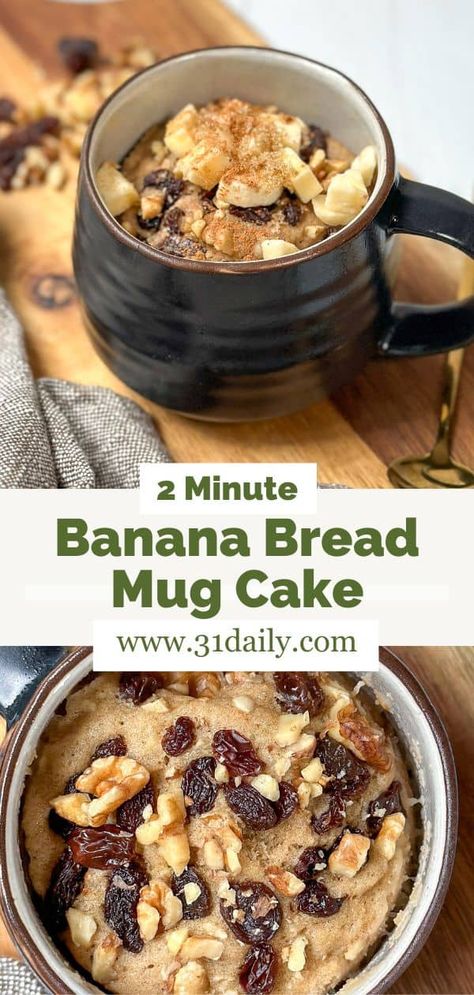 If you're looking for a quick, easy and delicious dessert and love warm banana bread, this 2 Minute Banana Bread Mug Cake is for you! It checks all the banana bread boxes with simple pantry ingredients and warm and cozy flavors... all in 2 minutes in the microwave! Microwave Banana Bread, Banana Bread Mug Cake, Cake Dessert Recipes, Banana Bread Mug, Mug Cake Microwave, Simple Pantry, Pantry Ingredients, Banana Bread Muffins, Cake Mixes