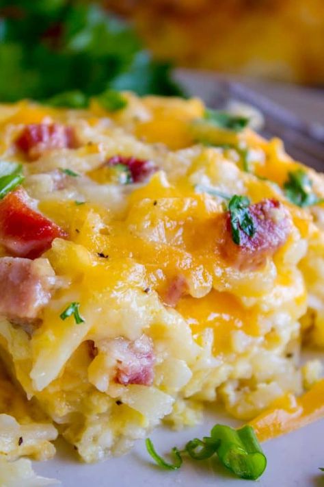 Hash Brown Egg Casserole with Ham - The Food Charlatan Overnight Crockpot Breakfast Casserole, Overnight Crockpot Breakfast, Overnight Hashbrown Breakfast Casserole, Hash Brown Egg Casserole, Ham And Egg Casserole, Ham Breakfast Casserole, Breakfast Ring, Hashbrown Breakfast, Ham Breakfast