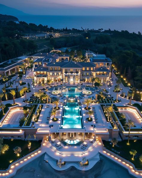 Introducing ‘The Aegean Splendor,’ a $100 million concept mansion that harmoniously blends Modern and Greek architectural styles, creating… | Instagram Dream House Pictures, Castle House Design, Big Mansions, Pelan Rumah, Eksterior Modern, Luxury Houses Mansions, Dream Life House, Mansion Designs, Dream Mansion