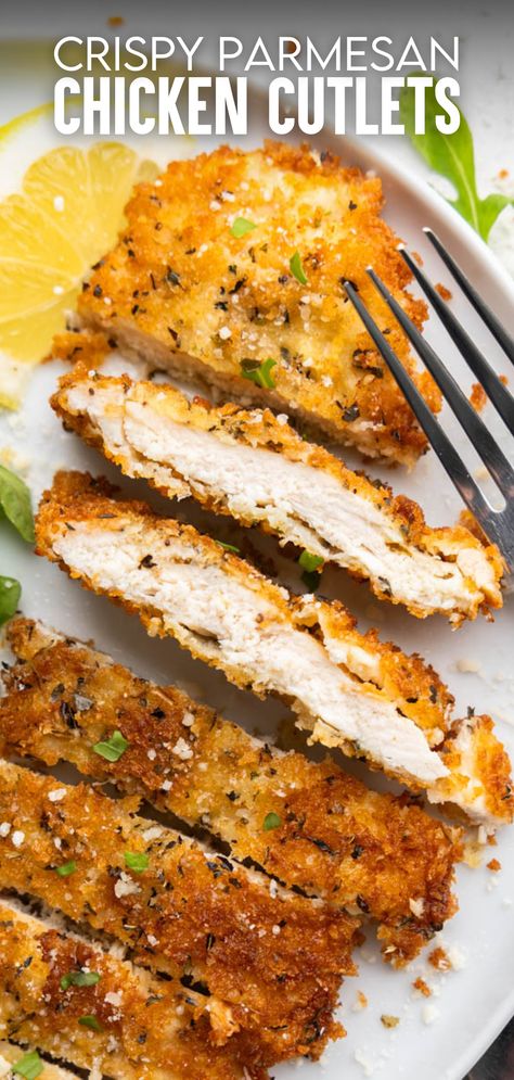 Ranch Chicken Cutlets, Crispy Parmesan Crusted Chicken, Crispy Parmesan Chicken Cutlets, Simple Crispy Chicken, Perfect Chicken Cutlets, Chicken Parmesan Cutlets, Parmesan Crusted Chicken Cutlets, Italian Chicken Cutlets Fried, Crispy Chicken Parm