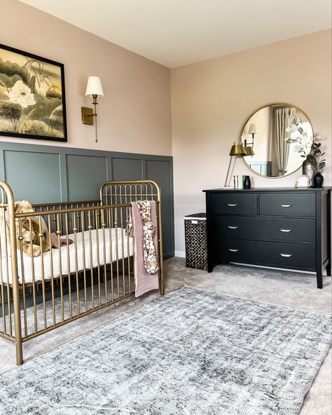 Iron Crib Nursery, Gold Crib Nursery, Gold Baby Crib, Wall Murals Nursery, Gender Neutral Nursery Themes, Neutral Nursery Themes, Nursery Decor Wallpaper, Gold Baby Nursery, Clothes Wallpaper