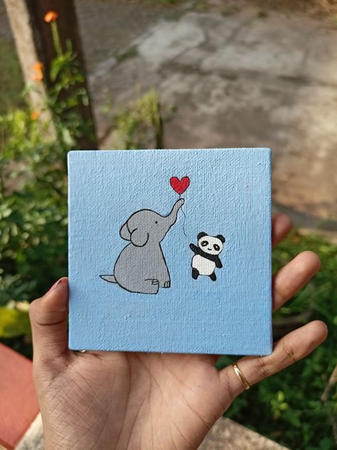 Canvas Elephant Painting, 4 Canvas Painting Ideas Easy, 4x4 Canvas Ideas Easy, Things To Paint On A Tiny Canvas, Small Canvas Art For Best Friend, Canvas Painting Ideas Mini, Cute Small Canvas Painting Ideas, Bridesmaid Painting, Small Canvas Paintings For Boyfriend