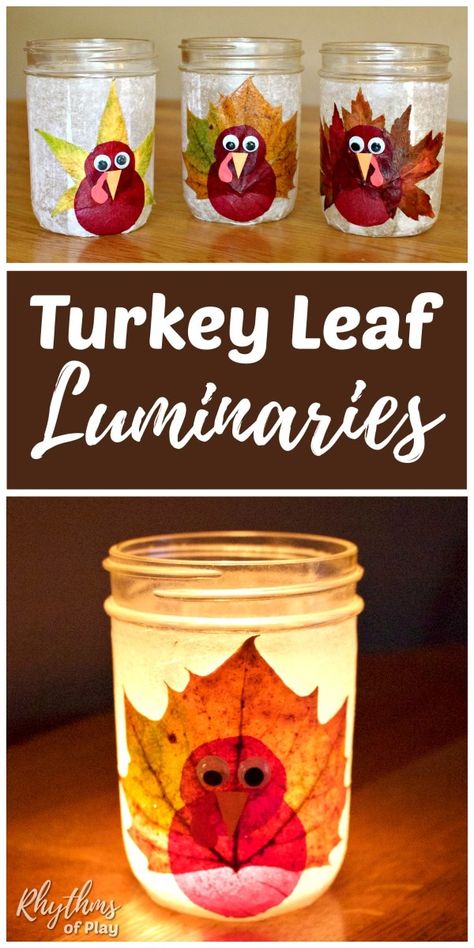 Leaf Luminaries, Rustic Thanksgiving Decorations, Leaf Lantern, Fun Thanksgiving Crafts, Thanksgiving Turkey Craft, Thanksgiving Crafts Diy, November Crafts, Rustic Thanksgiving, Mason Jar Lanterns