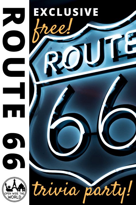 Route 66 facts and trivia. This FREE download is perfect for a Route 66 themed party! Five pages of Rt 66 trivia, music matching, and diner lingo translations, all honoring America’s Mother Road! #route66 #openwidetheworld Route 66 Party Theme, Diner Lingo, Route 66 Party, Route 66 Theme, Trivia Party, Senior Banquet, 50s Party, Travel Party Theme, Route 66 Road Trip