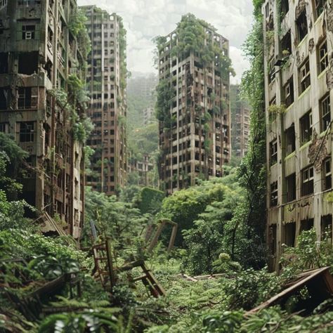 Post Apocalyptic Neighborhood, Post Apocalyptic Scenery, Overgrown Dystopia, Nature Takes Over, Apocalypse Architecture, Post Apocalyptic Town, Abandoned Skyscraper, Apocalyptic Photography, Abandoned Environment