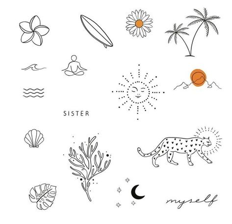 Small Tattoos Australia, Dainty Vacation Tattoos, Hawaii Simple Tattoo, Tiny Surfboard Tattoo, Australian Tatoos, Cute Small Beach Tattoos, Small Sea Themed Tattoos, Tiny Tattoo Ibiza, Small Tattoos Beach Theme