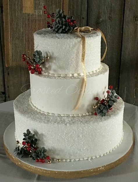 Wedding Cakes Christmas Theme, Poinsettia Wedding Cake, Wedding Cake Winter Elegant, Rustic Christmas Wedding Cake, Elegant Winter Wedding Cake, Wedding Cake Christmas Theme, Holiday Wedding Cake, Wedding Cake Designs Winter, Winter Themed Wedding Cakes