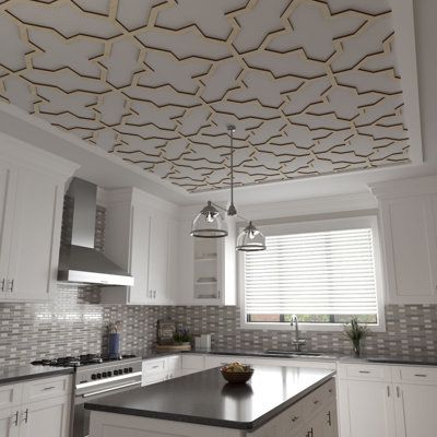 Infuse your personality into your home with our contemporary ceiling panels for an elegant or playful point of interest. Overlay the panels on your ceiling for a bold contrast or paint the same color as the ceiling but with different sheen for a subtle 3D effect. Create a unique space and elevate your ceiling into a work of art. The embossed design offers a touch of texture and a smooth finish that lasts a lifetime and transforms your home from floor to ceiling as soon as it's installed. Color: Wood, Design, Wood Ceiling Panels, Wood Ceiling, Decorative Ceiling, Ceiling Panels, Ekena Millwork, Extra Large, Ceiling