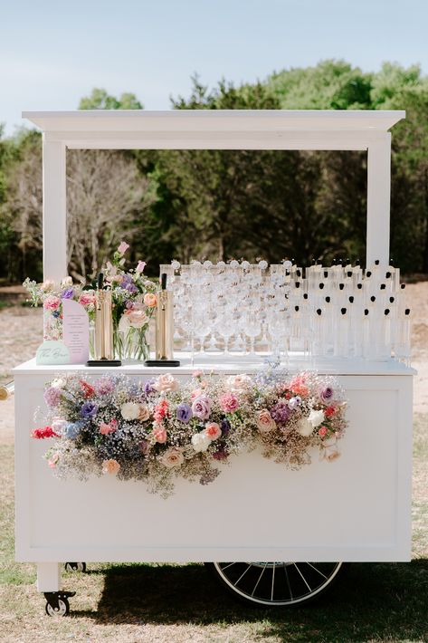 Mimosa Cart, Table Floral Runner, Art Flower Wallpaper, Flower Bar Ideas, Flower Box Welcome Sign, Interactive Photo Booth, Wedding Cart, Champagne Cart, Pink Picnic