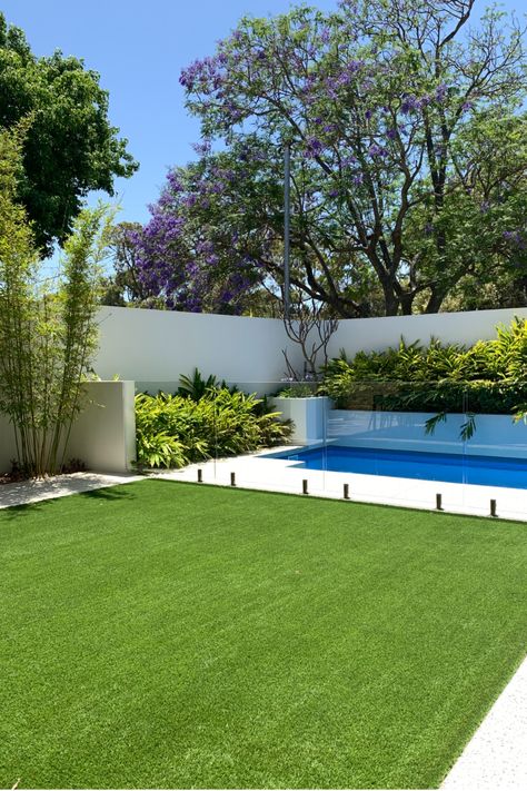 Pool Landscaping Canada, Simple Backyard With Pool Ideas, Backyard And Pool Ideas, Simple Backyard With Pool, Gardens With Pools, Garden Next To Pool, Pool And Landscape Ideas, Pool In The Backyard, Yard With Pool Landscaping