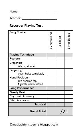 Music with Mrs. Dennis: Recorder Playing Tests                                                                                                                                                      More Music Rubric, Music Assessments, Elementary Music Class, Elementary Music Lessons, Elementary Music Education, Music Lesson Plans, Music Worksheets, Primary Music, Elementary Music Classroom