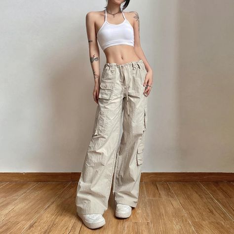 Korean Grunge Fashion, Korean Grunge, Preppy Aesthetic Outfits, Cargo Sweatpants, Cargo Pants Outfit, Harajuku Outfits, Wide Leg Sweatpants, Y2k Baggy, Swaggy Outfits