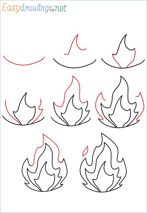 How To Draw Fire Step by Step for Beginners - [8 Easy Phase] Fire Step By Step Drawing, Step By Step Drawing Tattoo, Easy Things To Learn To Draw, How To Draw Fire Flames Step By Step, Easy Begginer Drawings, Things To Sketch Easy Step By Step, Very Easy Sketches For Beginners, Fire Doodle Simple, How To Draw Fire Step By Step