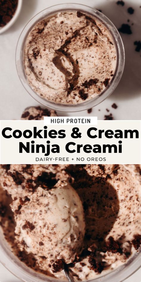 Dairy-Free Cookies and Cream Ninja Creami Ninja Dairy Free Ice Cream Recipes, Dairy Free Ninja Creami Recipe Protein, Ninja Creami Lactose Free Recipes, Coconut Milk Creami Ninja, Ninja Creami Dairy Free Protein Recipes, Ninja Creami Non Dairy, Vanilla Protein Ice Cream Ninja Creami, Coconut Milk Ninja Creami Recipe, Ninja Creami Protein Ice Cream Recipe Dairy Free