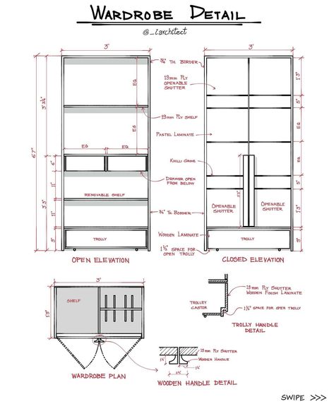 Wardrobe Detail #architecture #details #construction #wardrobedesign #architecturaldetails Detail Drawings Interior Design, Wardrobe Details Interior Drawing, Wardrobe Elevation Design, Detail Drawing Interior, Detail Drawing Architecture, Wardrobe Detail Drawing, Interior Details Drawing, Furniture Drawing Sketch Interior Design, Wardrobe Elevation