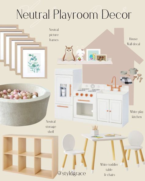 Neutral playroom decor 🤍 Playroom decor, playroom inspo, neutral playroom, toddler play, toddler play essentials, playroom organization, amazing playroom, target playroom, girl playroom, boy playroom, pretend kitchen, toddler table, ball pit, toddler toys, Etsy toddler finds Playroom For Boy And Girl, Pretend Play Playroom, Playroom Target, Neutral Pastel Playroom, Target Playroom, Girl Playroom Ideas, Toddler Girl Playroom, Playroom For Toddlers, Baby Girl Playroom