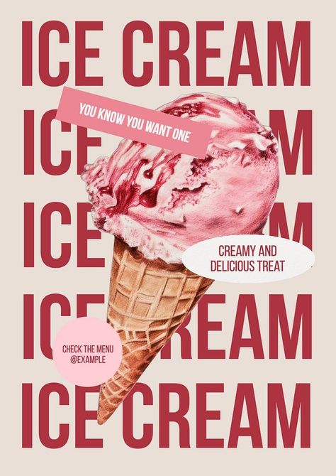 Ice cream poster template | premium image by rawpixel.com / Aew Premium Poster Design, Ice Cream Design Ideas, Ice Cream Store Aesthetic, Pink Poster Design, Graphic Design Posters Ideas, Ice Poster, Pink Graphic Design, Cafe Poster, Cream Poster