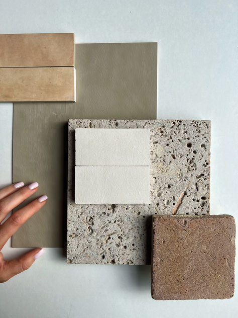 Earthy Material Board, Rustic Material Palette, Natural Material Moodboard, Interior Finishes Materials, Home Material Board, Natural Material Palette, Bathroom Decor Mood Board, Exterior Material Palette, Terracotta Material Board