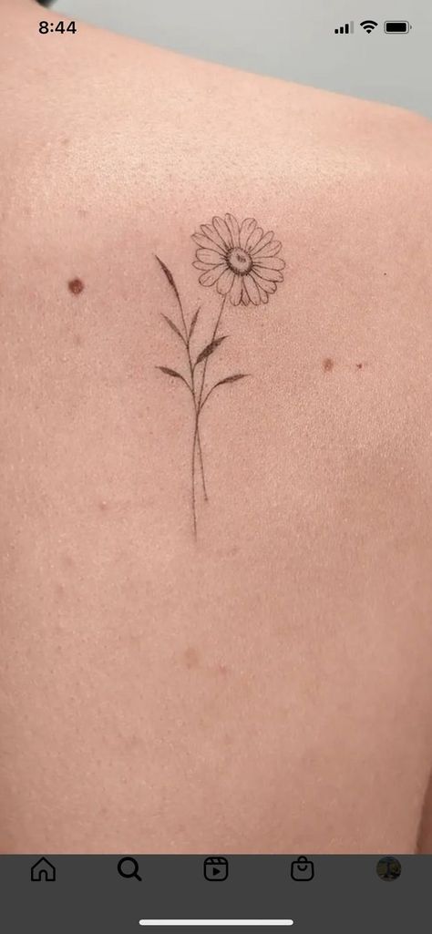 | Creative Tattoos Aesthetic By  Tehya Richter Tattoo Ideas Daisy Flower, Marguerite Flower Tattoo, Sunflower Tattoo Tiny, Simple Aster Tattoo, Flower Tattoos Sunflower, Marguerite Daisy Tattoo, Daisy Tattoo Flower, Daisy Small Tattoo, Sunflower Tattoo Ribcage