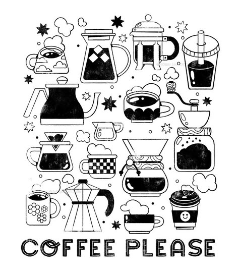 Coffee Doodle, Menu Design Inspiration, Stone Creek, Coffee Drawing, Coffee Illustration, Cafe Art, Coffee Stickers, Up Book, Kawaii Doodles