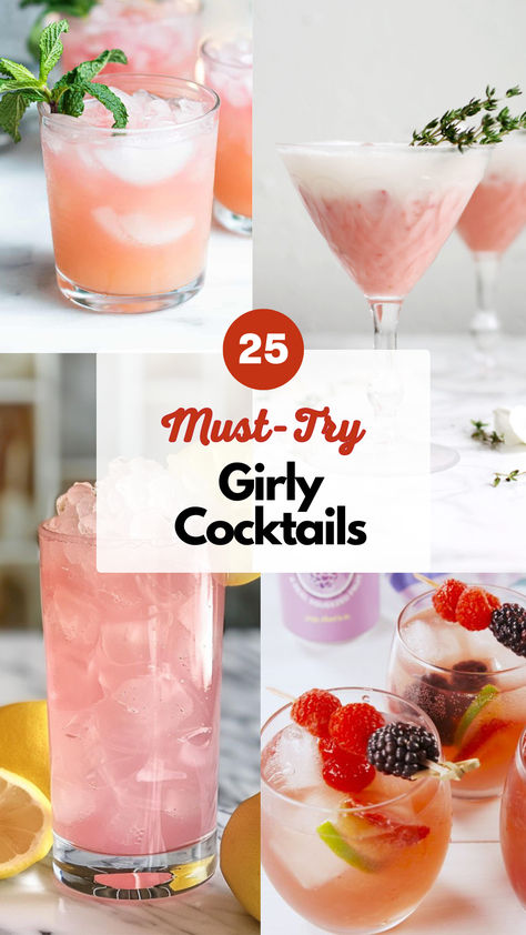 Girly Cocktails Spa Day Drinks Alcohol, Girly Alcoholic Drinks Easy, Easy Yummy Drinks Alcohol, Drinks For Bridal Shower Brunch, Bach Party Cocktails, Flower Drinks Ideas, Pool Day Cocktails, Drinks For Girls Night Alcohol, Cute Drink Ideas For Party