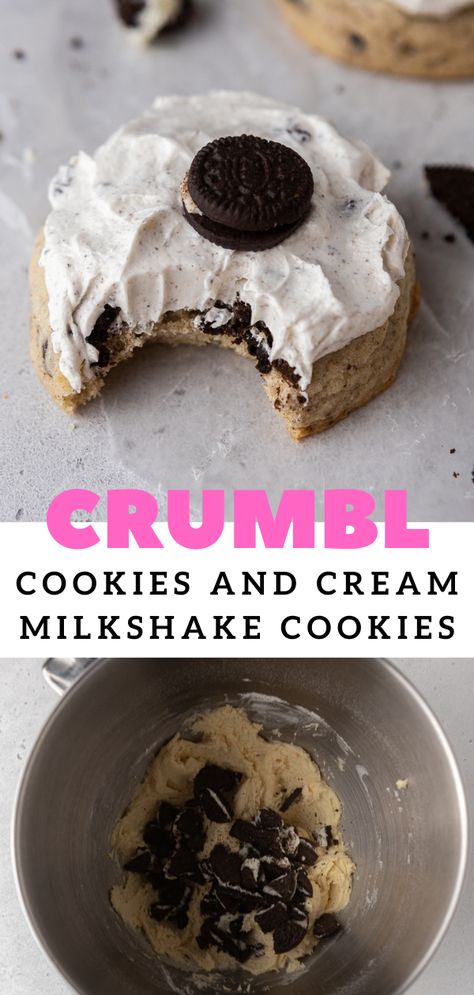 Crumbl Cookie Copycat Oreo Milkshake, Crumbl Oreo Milkshake Cookie, Oreo Milkshake Crumbl Cookies, Crumble Oreo Milkshake Cookies, Crumble Copycat Recipe, Crumbl Cookie Copycat Cookies And Cream, Cookies And Cream Crumble Cookie Recipe, Crumble Cookie Copycat Recipe Cookies And Cream, Crumbl Cookie Copycats