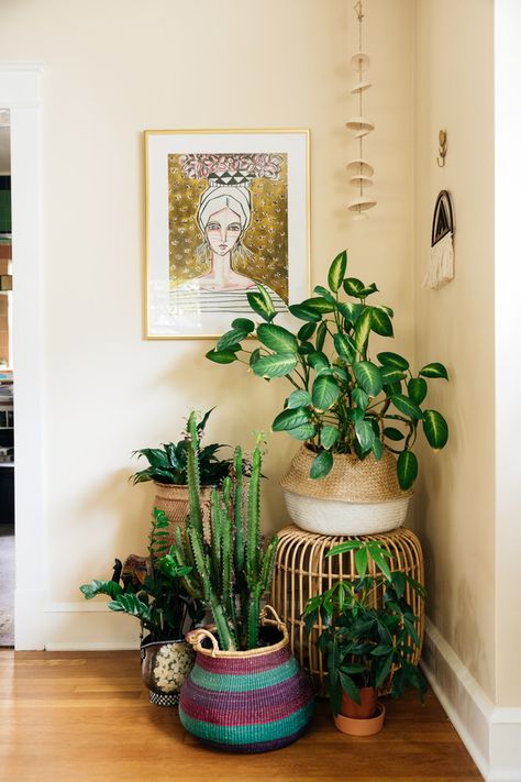 Plants Corner, Eclectic Living Room Ideas, Plant Decor Living Room, Living Room Plants Decor, Indoor Plants Styling, Plant Corner, Corner Plant, نباتات منزلية, Eclectic Living