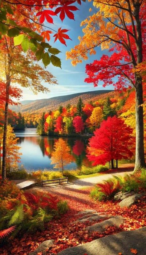 Mmmmmmmm... I can almost smell the warm wonderful scents of Autumn  🧡🍂🧡🍁🧡 Beautiful Fall Pictures, Wallpaper Fall Autumn, Four Season Tree, See Wallpaper, Fall View, Fall Scenes, Autumn Wallpapers, Vermont Fall, Red Autumn