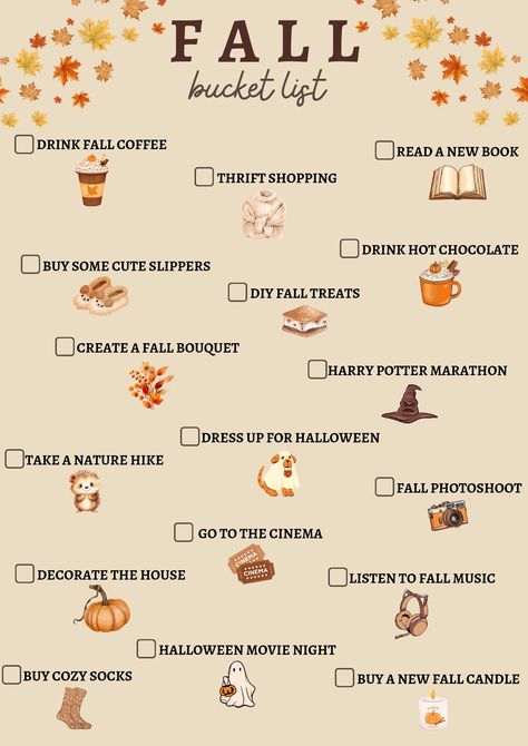 Autumn Todo List, September Bucket List 2024, Cozy Autumn Activities, November List Things To Do, Autumn Lifestyle Aesthetic, Autumn Bucket Lists, Fall Todo List, Fall Aesthetic Diy, Fall Activities To Do With Friends