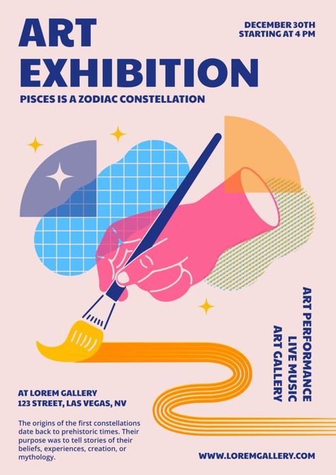 Hand-drawn Cool Art Exhibition Poster Arts And Crafts Poster Design, Good Poster Ideas, Poster For Graphic Design, Graphic Art Inspiration, Illustration Elements Graphics, Poster Diy Handmade, Ideas For Posters Projects, How To Design A Poster, Treasure Graphic Design